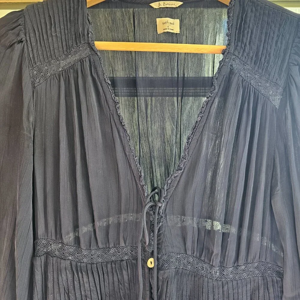 Dark Navy Wilfred Dark Academia Silky Dress - Picture 3 of 8